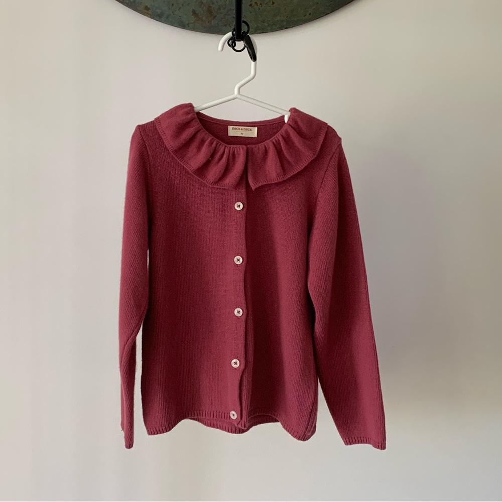 Girls' Ruffle Collar Button-Front Sweater - Dusty Rose - Picture 9 of 9